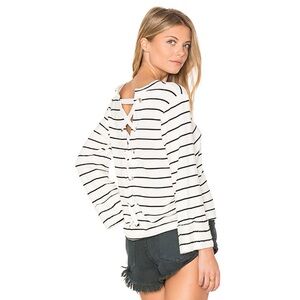 Splendid x Revolve | Dune Striped Lace Up Back Top In White & Black Women's Sz S